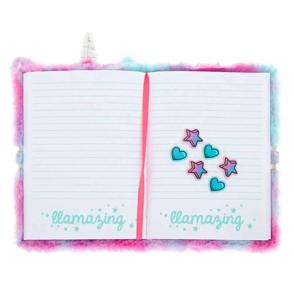 Claires Lala The Llamacorn Diary Journal Plush Blue Pink Lock Key LLama Unicorn